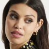 Liquorish Gold & Diamanté Star Hoop Earrings With Neon Yellow Details