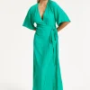 Liquorish Green Wrap Front Kimono Sleeve Maxi Dress