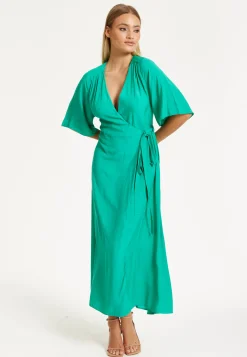 Liquorish Green Wrap Front Kimono Sleeve Maxi Dress