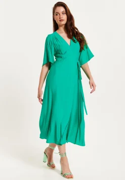 Liquorish Green Wrap Front Kimono Sleeve Maxi Dress