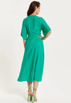 Liquorish Green Wrap Front Kimono Sleeve Maxi Dress