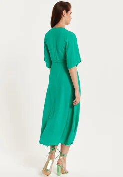 Liquorish Green Wrap Front Kimono Sleeve Maxi Dress