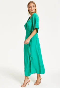 Liquorish Green Wrap Front Kimono Sleeve Maxi Dress