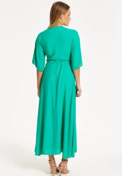 Liquorish Green Wrap Front Kimono Sleeve Maxi Dress