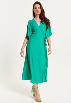 Liquorish Green Wrap Front Kimono Sleeve Maxi Dress