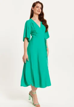Liquorish Green Wrap Front Kimono Sleeve Maxi Dress