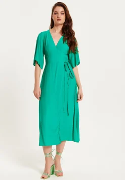 Liquorish Green Wrap Front Kimono Sleeve Maxi Dress