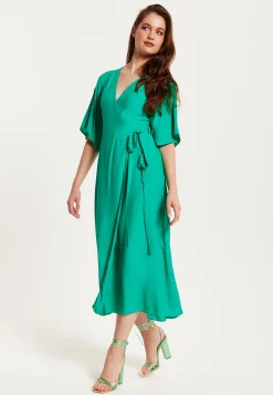 Liquorish Green Wrap Front Kimono Sleeve Maxi Dress