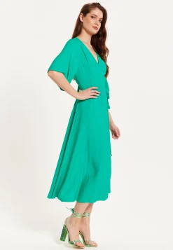 Liquorish Green Wrap Front Kimono Sleeve Maxi Dress