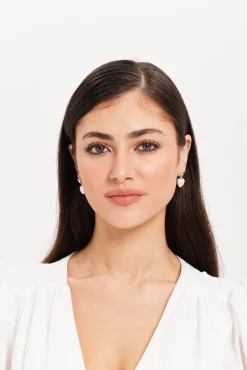 Liquorish Heart Stud Earrings With Pearl  Heart Drop In Gold