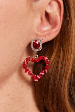 Liquorish Jewelled Drop Style Heart Earrings With Stone Details