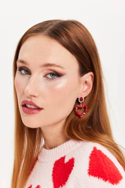 Liquorish Jewelled Drop Style Heart Earrings With Stone Details