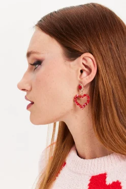 Liquorish Jewelled Drop Style Heart Earrings With Stone Details