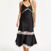Liquorish Lace Trim Black Midi Dress