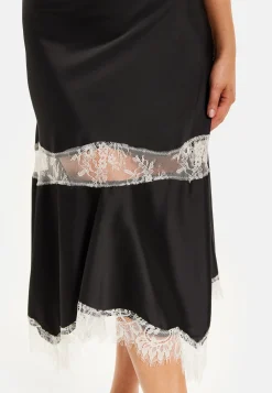 Liquorish Lace Trim Black Midi Dress