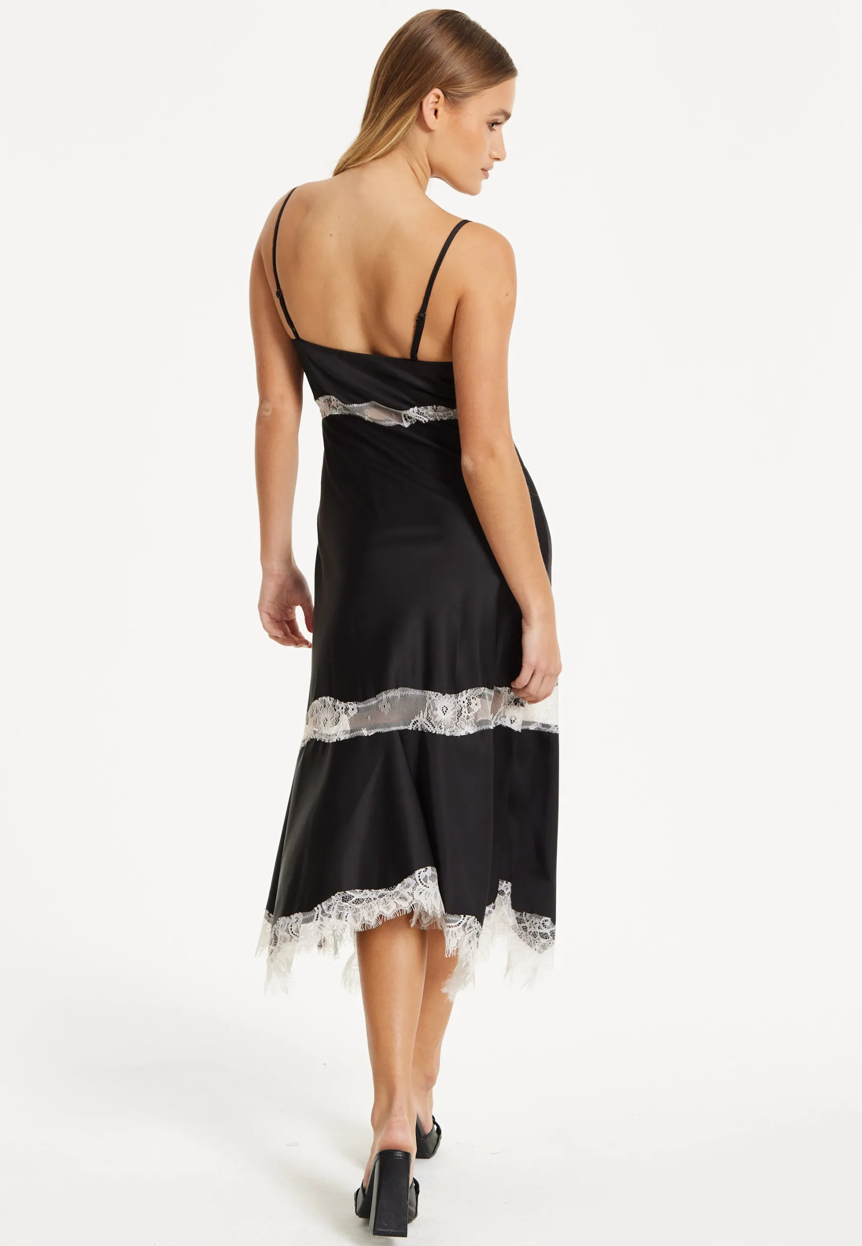 Liquorish Lace Trim Black Midi Dress