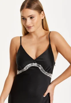 Liquorish Lace Trim Black Midi Dress