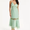 Liquorish Lace Trim Mint Midi Dress