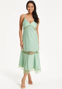 Liquorish Lace Trim Mint Midi Dress