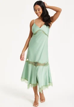 Liquorish Lace Trim Mint Midi Dress