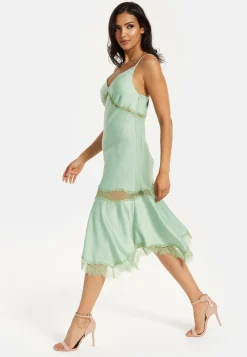 Liquorish Lace Trim Mint Midi Dress
