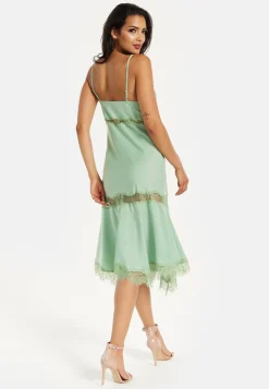Liquorish Lace Trim Mint Midi Dress