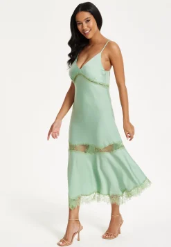 Liquorish Lace Trim Mint Midi Dress