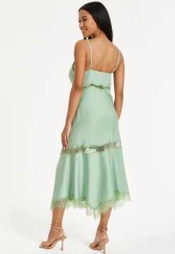 Liquorish Lace Trim Mint Midi Dress