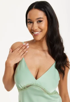 Liquorish Lace Trim Mint Midi Dress
