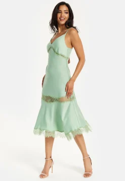 Liquorish Lace Trim Mint Midi Dress
