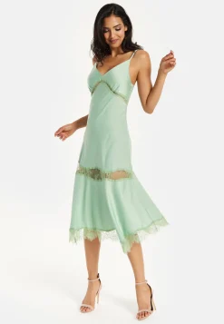 Liquorish Lace Trim Mint Midi Dress