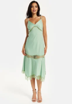 Liquorish Lace Trim Mint Midi Dress