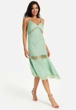 Liquorish Lace Trim Mint Midi Dress