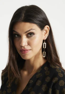 Liquorish Link Drop Black & Gold Earrings