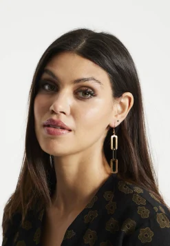 Liquorish Link Drop Black & Gold Earrings
