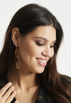Liquorish Link Drop Black & Gold Earrings