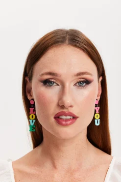 Liquorish "Love You" Drop Style Earrings In Multi Colour