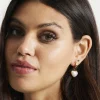 Liquorish Mini Hoop Heart Earrings In Pearl White And Gold