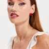 Liquorish Pair Of Lips Stud Earrings With Rhinestone Embellishment In Red