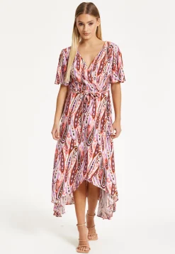 Liquorish Paisley Printed High-Low Wrap Midi Dress