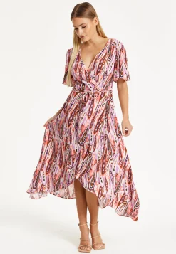 Liquorish Paisley Printed High-Low Wrap Midi Dress