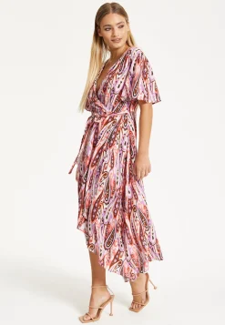 Liquorish Paisley Printed High-Low Wrap Midi Dress