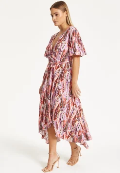 Liquorish Paisley Printed High-Low Wrap Midi Dress