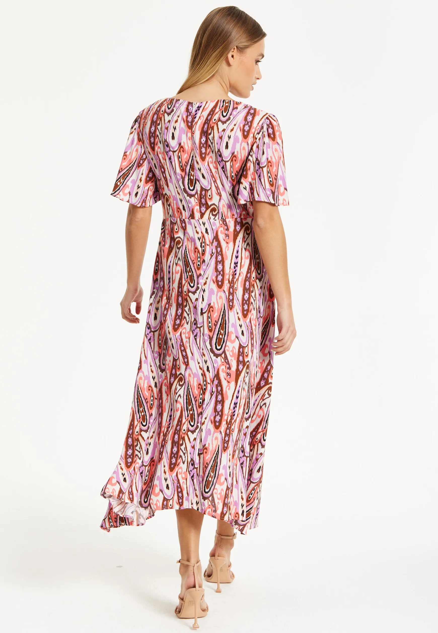 Liquorish Paisley Printed High-Low Wrap Midi Dress