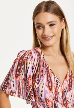Liquorish Paisley Printed High-Low Wrap Midi Dress