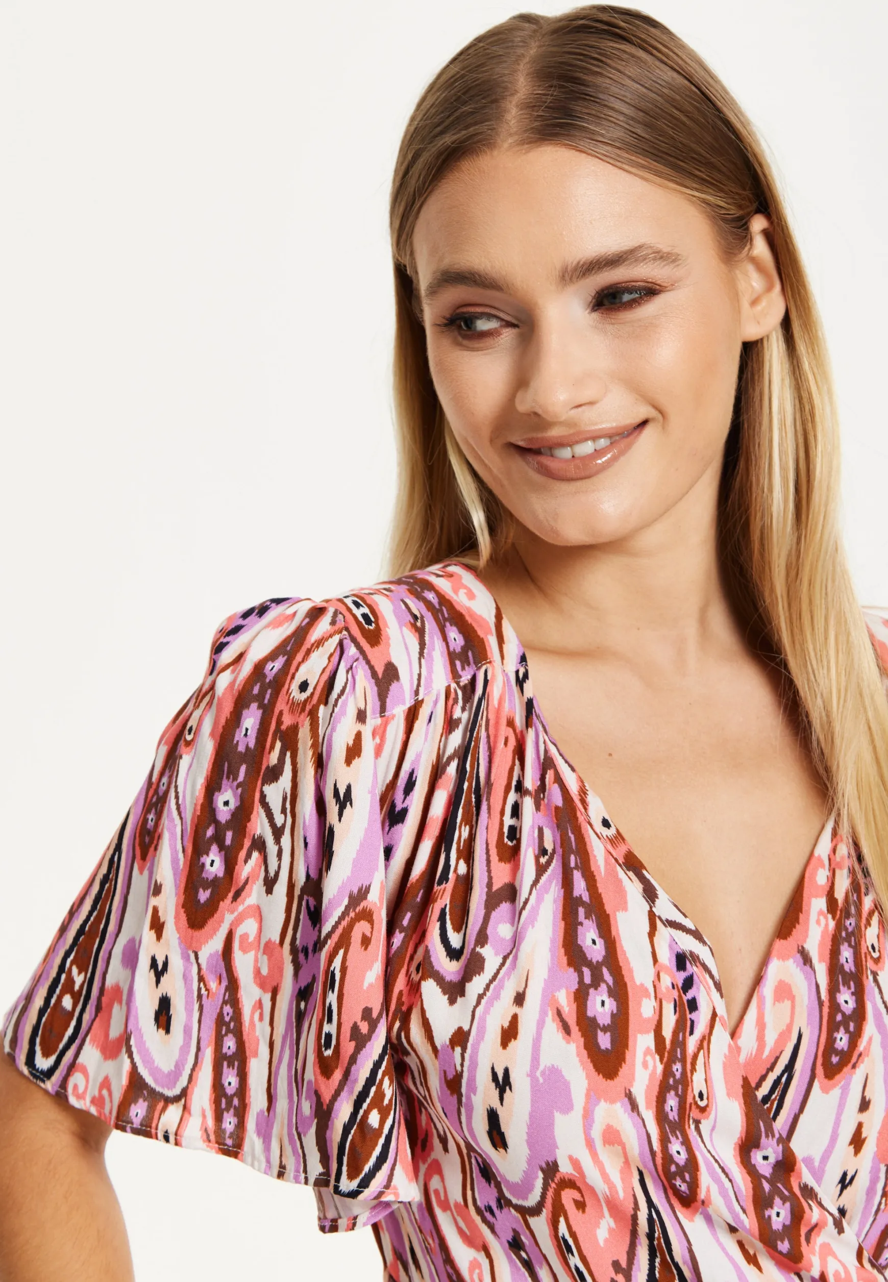Liquorish Paisley Printed High-Low Wrap Midi Dress
