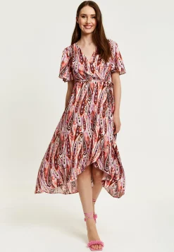 Liquorish Paisley Printed High-Low Wrap Midi Dress