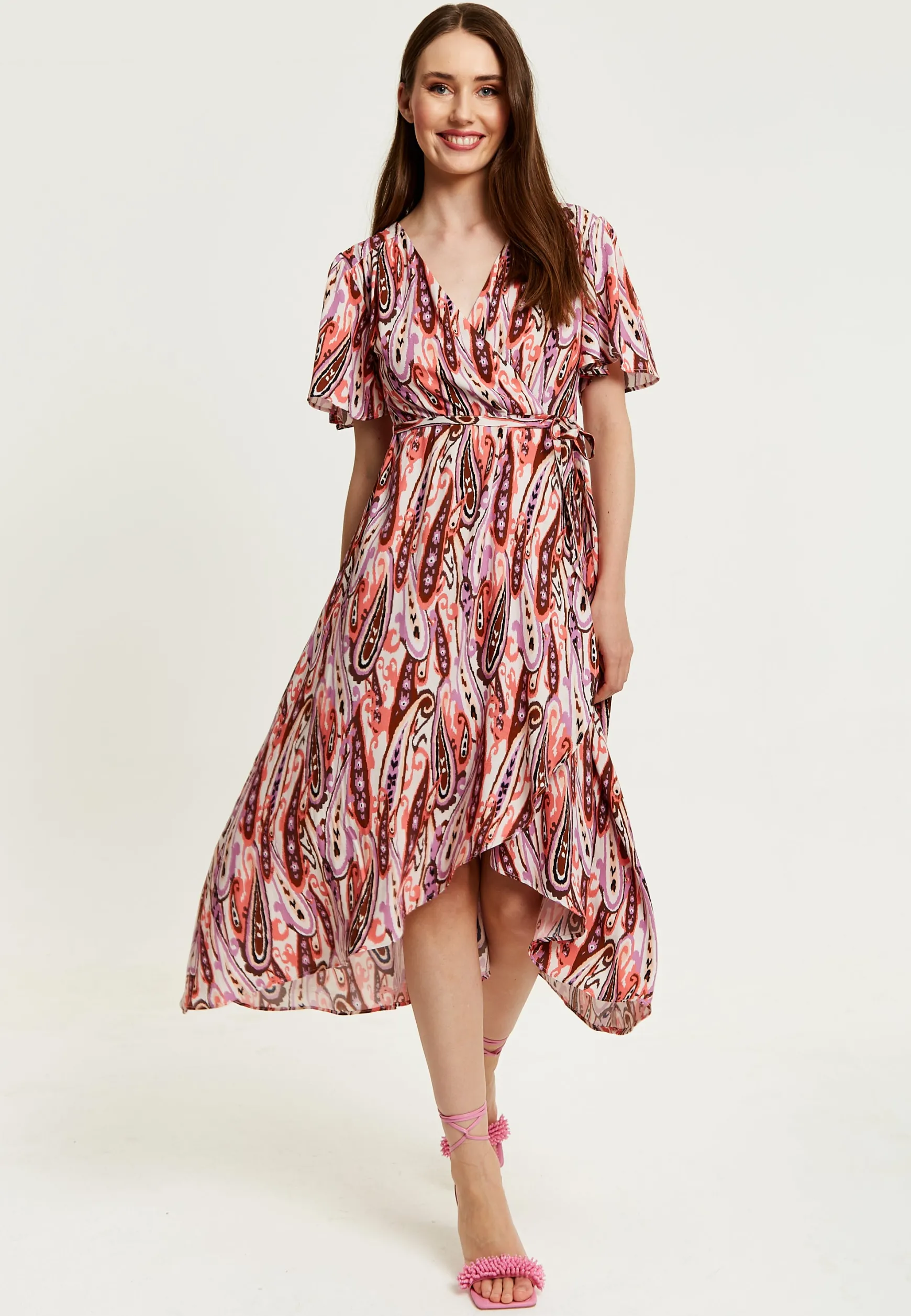 Liquorish Paisley Printed High-Low Wrap Midi Dress