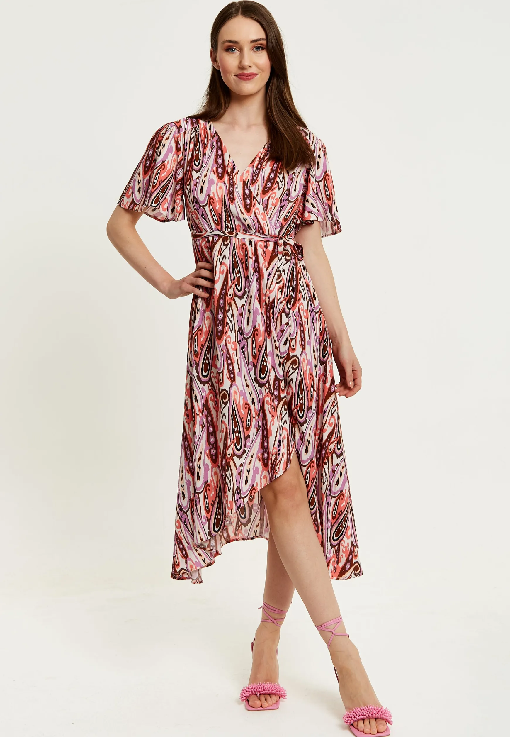 Liquorish Paisley Printed High-Low Wrap Midi Dress