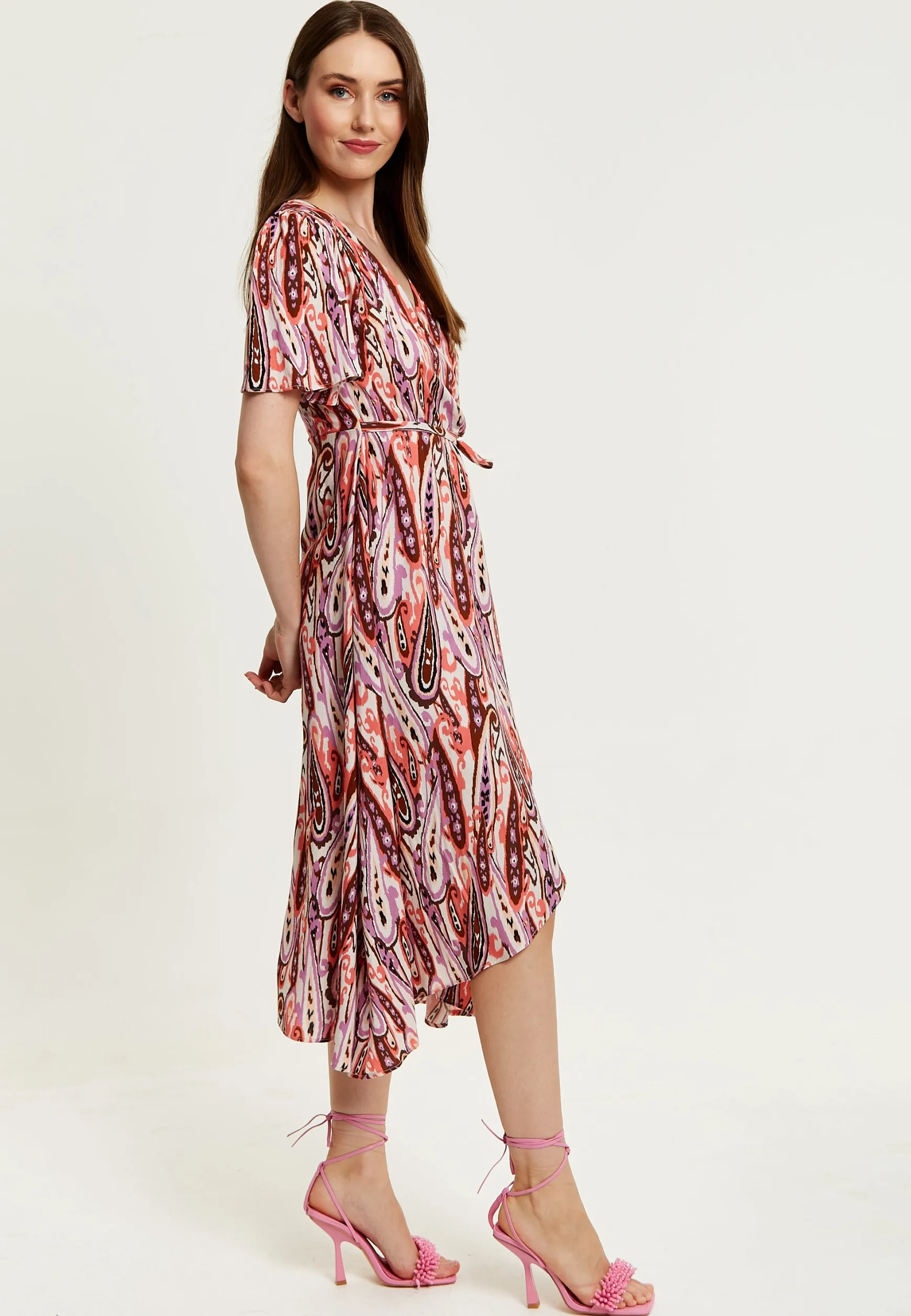 Liquorish Paisley Printed High-Low Wrap Midi Dress